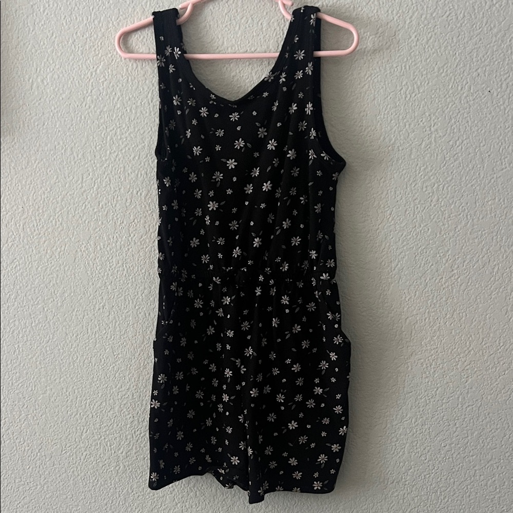 Girls Black Daisy Sleeveless Romper